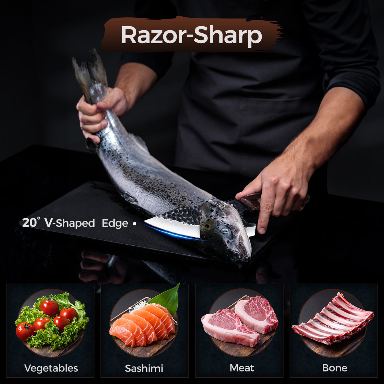 meat-cleaver-butcher-knife-set-of-13-hand-forged-santoku-knife-cleaver-knife-paring-knife-high-carbon-steel-kitchen-boning-knife-for-meat-cutting-with-roll-bag-accessories-kitchen-bbq-gift-for-men view 5