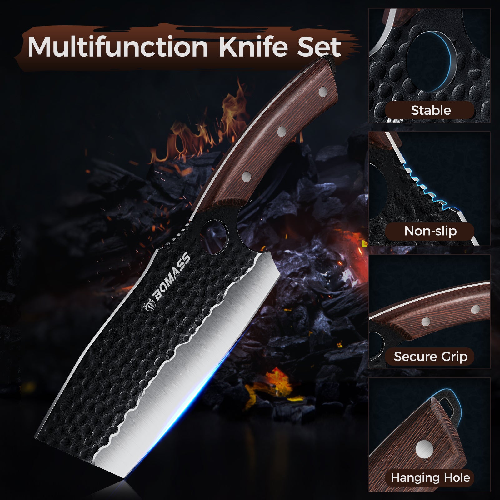 meat-cleaver-butcher-knife-set-of-13-hand-forged-santoku-knife-cleaver-knife-paring-knife-high-carbon-steel-kitchen-boning-knife-for-meat-cutting-with-roll-bag-accessories-kitchen-bbq-gift-for-men view 6